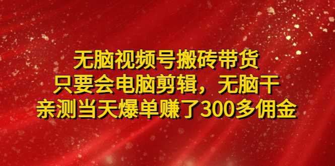 无脑视频号搬砖带货，只要会电脑剪辑，无脑干，亲测当天爆单赚了300多佣金